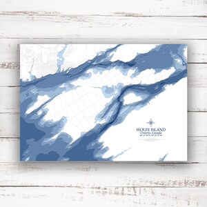 Wolfe Island Ontario | Carte bathymétrique Imprimer | 12"x18 » à 28"x40 » | Idée cadeau lac | Kingston (Ontario) | Carte personnalisée des lacs | Cadeau de chalet
