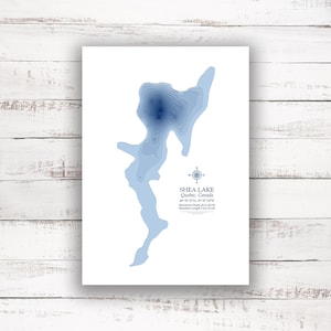 Lac Karité Québec | Carte bathymétrique | Imprimer l’affiche | Carte personnalisée du lac | Art mural du Québec | Art de la carte du lac | Idée de cadeaux de chalet