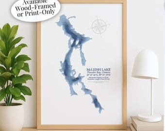 McLeish Lake Map | Thunder Bay  | Custom Lake Map | Bathymetric Print | Lake Depth Map | Cabin Gift | Cottage Wall Art