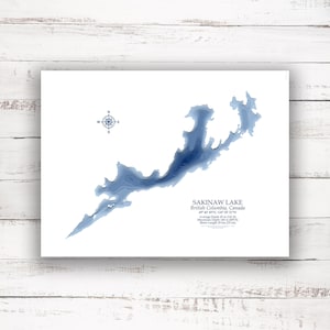Sakinaw Lake | Sunshine Coast | British Columbia| Bathymetric Map | Print Poster | Custom Lake Map | Wall Art | Lake Map Art | Cabin Gift