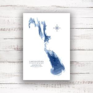 Lake Manitoba | Bathymetric Map | Print Poster | Custom Lake Map |  Wall Art | Lake Map Art | Cabin Gift Idea | Manitoba Lakes