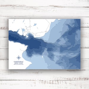 Tadoussac Québec | Rivière Saguenay | | du fleuve Saint-Laurent Carte bathymétrique Imprimer | 12"x18 » à 28"x40 » | Affiche Imprimer | Carte personnalisée des lacs