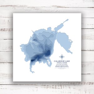 Lac Calabogie Comté de Renfrew | Carte du lac | Carte bathymétrique | Carte personnalisée du lac | Impression poster 2D | Art de la carte du lac | Idée cadeau chalet chalet