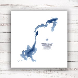 Lac Gananoque Ontario | Carte bathymétrique Profondeur du lac Imprimer |  12"x12 » à 20"x20 » | Idée cadeau lac | Affiche Imprimer | Lac personnalisé | Cadeau de chalet