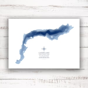 Canim Lake British Columbia | Lake Map | Bathymetric Map | Custom Lake Map | 2D Poster Print | Lake Map Art | Cabin Cottage Gift Idea