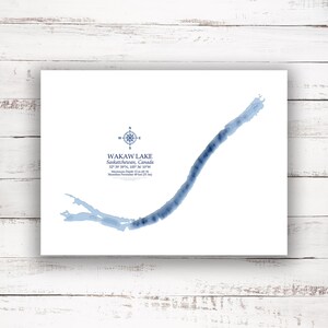 Lac Wakaw Saskatchewan | Carte bathymétrique Imprimer | 12"x16 » à 30"x40 » | Idée cadeau lac | Affiche Imprimer | Carte personnalisée des lacs | Cadeau de chalet