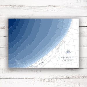 Grand Bend Lake Huron | Carte bathymétrique Imprimer | 12"x18 » à 28"x40 » | Idée cadeau lac | Affiche Imprimer | Carte personnalisée des lacs | Cadeau de chalet