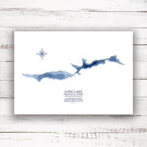 Comté de Long Lake Haliburton | Impression de carte bathymétrique | 12"x18" à 28"x40" | Idée cadeau lac | Impression d'affiche | Carte personnalisée du lac | Cadeau de chalet