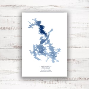 Lac Rosseau Muskoka Ontario | Carte bathymétrique | Imprimer l’affiche | Carte personnalisée du lac | Art mural de Muskoka | Art de la carte du lac | Idée de cadeaux de chalet