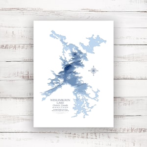 | du lac Weslemkoon ontario carte bathymétrique | | de 12 » x16 » à 30 » x40 » | d’impression de carte personnalisée carte du lac personnalisée | | d’impression d’affiches Idée cadeau