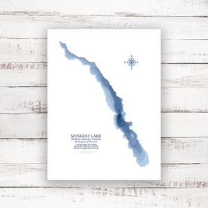 Muskrat Lake Ontario | | du comté de Renfrew Carte bathymétrique Profondeur du lac Imprimer | 12"x16 » à 30"x40 » | Affiche Imprimer | Carte personnalisée du lac| Cadeau de chalet