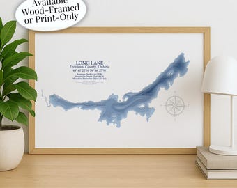 Long Lake Map | Frontenac County Parham | Custom Lake Map | Bathymetric Print | Lake Depth Map | Cabin Gift | Cottage Wall Art
