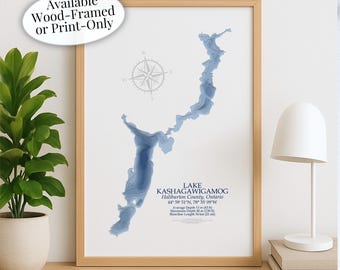 Kashagawigamog Lake Map | Haliburton County Minden | Custom Lake Map | Bathymetric Print | Lake Depth Map | Cabin Gift | Cottage Wall Art