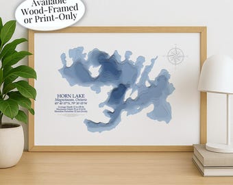 Horn Lake Map | Magnetawan Burks Falls | Custom Lake Map | Bathymetric Print | Lake Depth Map | Cabin Gift | Cottage Wall Art