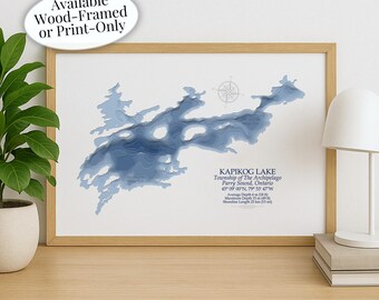 Kapikog Lake Map | The Archipelago Parry Sound | Custom Lake Map | Bathymetric Print | Lake Depth Map | Cabin Gift | Cottage Wall Art