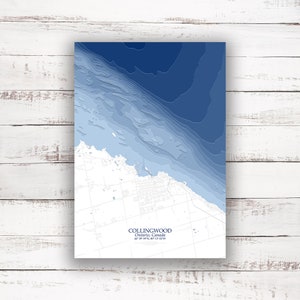 Collingwood Péninsule Bruce | Carte du lac | Carte bathymétrique | Carte personnalisée du lac | Impression poster 2D | Art de la carte du lac | Idée cadeau chalet chalet