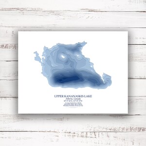 Lac Kananaskis supérieur | Alberta Carte bathymétrique Imprimer | 12"x16 » à 30"x40 » | Idée cadeau du lac| Affiche Imprimer | Carte personnalisée des lacs | Cadeau de chalet