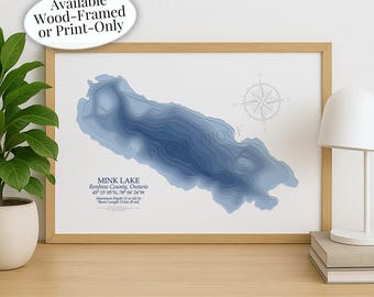 Mink Lake Map | Renfrew County Eganville | Custom Lake Map | Bathymetric Print | Lake Depth Map | Cabin Gift | Cottage Wall Art