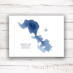 Red Rock Lake Manitoba Imprimer | Carte bathymétrique Profondeur du lac Imprimer | | de 12 » x16 » à 30 » x40 » | d’idées cadeaux sur le lac Carte personnalisée du lac
