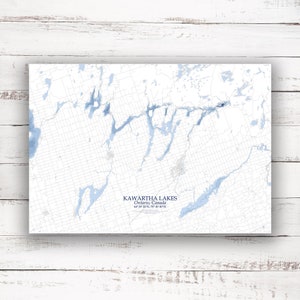 Carte bathymétrique des lacs Kawartha Imprimer | 12"x18 » à 28"x40 » | Idée cadeau lac | Affiche Imprimer | Carte personnalisée des lacs | Chalet Cadeau | Cadeau nautique
