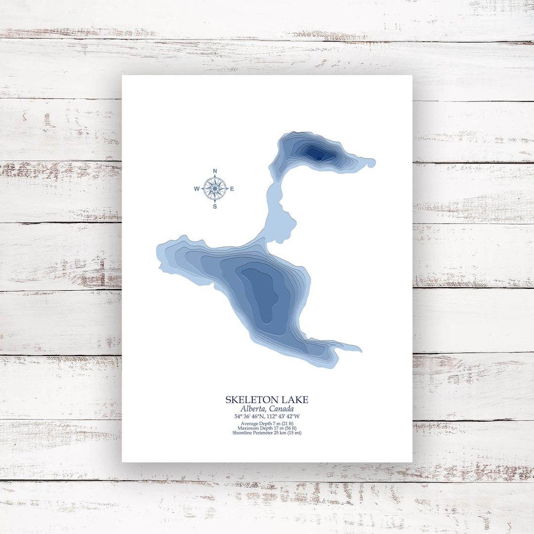 Skeleton Lake Alberta Bathymetric Map Print Etsy