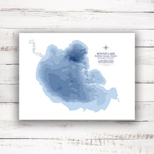 Comté de Round Lake Renfrew | Carte bathymétrique | Imprimer l’affiche | Carte personnalisée du lac | Art mural du lac | Art de la carte du lac | Idée de cadeaux de chalet