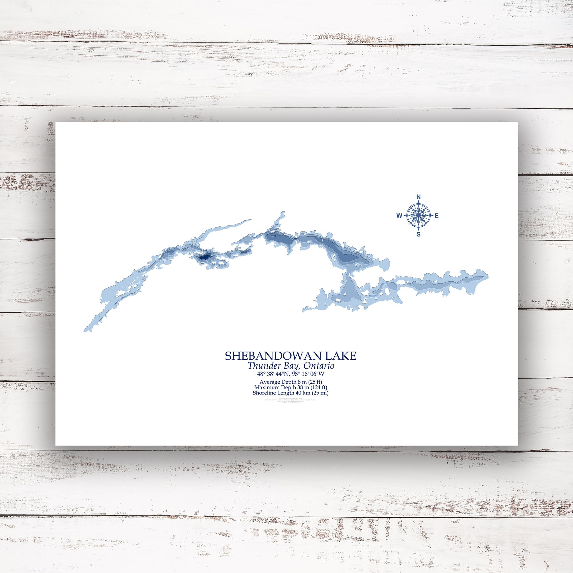 Shebandowan Lake Thunder Bay Bathymetric Map Print Poster Etsy Canada