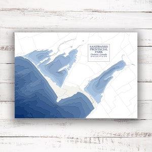 Parc provincial Sandbanks Ontario | Carte bathymétrique | Carte personnalisée Imprimer | 12"x18 » à 28"x40 » | Impression de l’affiche