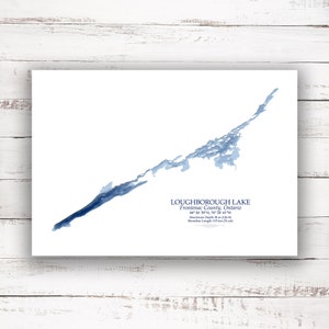 Comté de Loughborough Lake Frontenac | Impression bathymétrique | 12"x18" à 28"x40" | Idée cadeau lac | Impression d'affiche | Carte personnalisée du lac | Cadeau de chalet