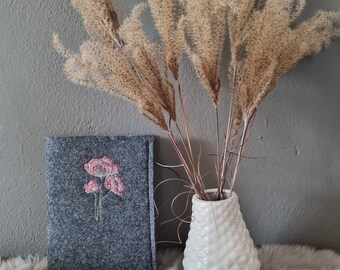 Kalender-Hülle aus Filz, Filzhülle inklusive Buchkalender grau Blume