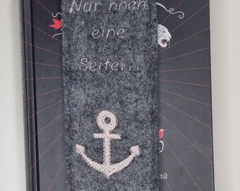 Lesezeichen Filz grau Anker rosa Geschenk Einschulung