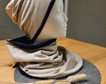 Beanie, Mütze, Damen, Loop, Set, sandfarben, beige, Alpenfleece
