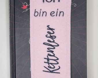 Lesezeichen Filz  rosa Kettenleser grau Geschenk Einschulung