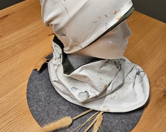 Beanie, Mütze, Damen, Loop, Set, weiß, grün, Eukalyptus