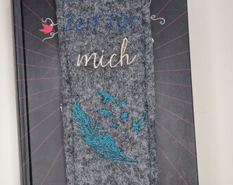 Lesezeichen Filz Feder grau Zeit für mich Geschenk Einschulung