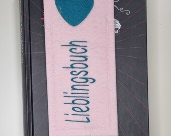 Lesezeichen Filz  rosa Lieblingsbuch türkis Herz Geschenk Einschulung