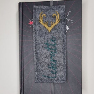 Bookmark felt grey Deer Antlers Bookworm Relaxation Gift School enrollment