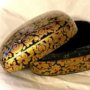 Hand Painted Gold Lacquered Trinket Box With Lid, from Kashmir