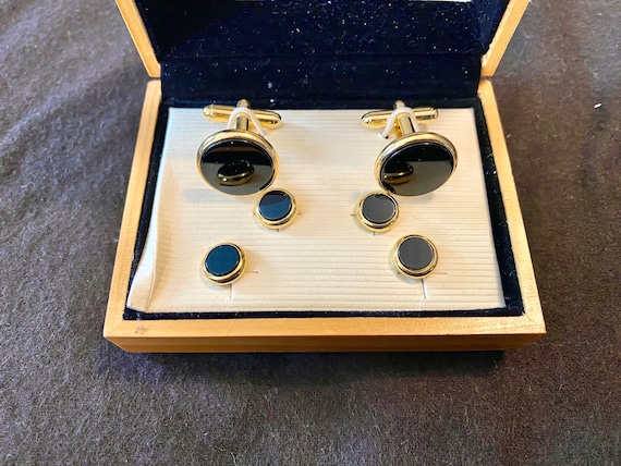 Set of 2 Black and Gold Cuff Links & 4 Shirt Stud… - image 10