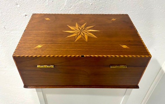 Antique Inlaid Wood Jewelry Box with Secret Compa… - image 7