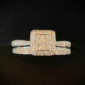NEUE 14kt Weißgold Princess Cut Diamant Ring Set 2 Ringe |  Ehering |  Braut Ring