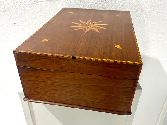 Antique Inlaid Wood Jewelry Box with Secret Compa… - image 8