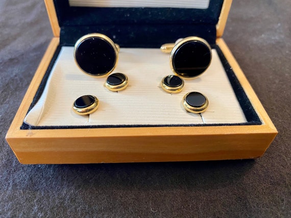 Set of 2 Black and Gold Cuff Links & 4 Shirt Stud… - image 9