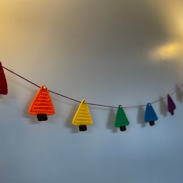 Rainbow Christmas Tree Crochet Garland Bunting, Simple Star