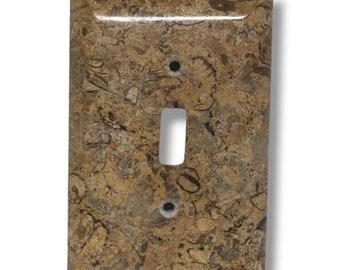 New Marble Light Switch Faceplate Single Gang Wall Plate Brown Stone Glossy