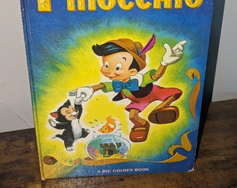 Vintage A Big Golden Book Walt Disneys Pinocchio Hardcover Kinderbuch 1971 EUC
