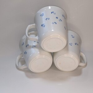 Vintage Corning Ware Milk Glass Provincial Blue Flowers Coffee tea Mug Set of 3 image 2