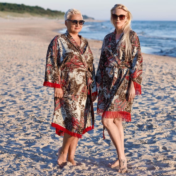 Viscose Animal Print Beach Cover Ups for Women's, Classy Swimsuit Cover Ups,  Best Beach Wear, Chiffon Wrap Tie Robe 