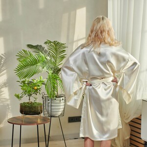 Bridal party robe, Japanese kimono sleeves, white satin robe, dressing gown, honeymoon lounge wear, Japanese dressing gown