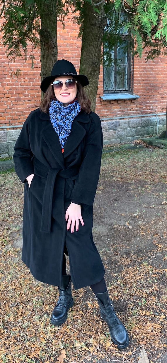 Ladies black sale belted wool coat